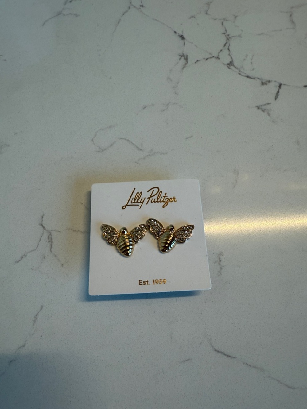 Lilly Pulitzer Gold Bee Stud Earrings with Crystal Wings